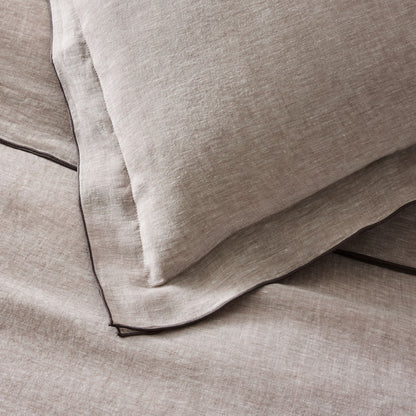 Sable Edge Linen Duvet Cover - Natural with black border