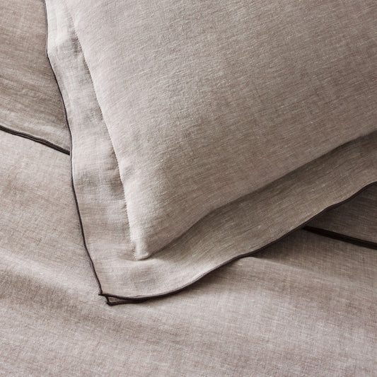 Sable Edge Linen Duvet Cover - Natural with black border