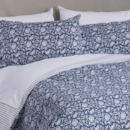 Floral Batik-Style Cotton Duvet Set - Blue