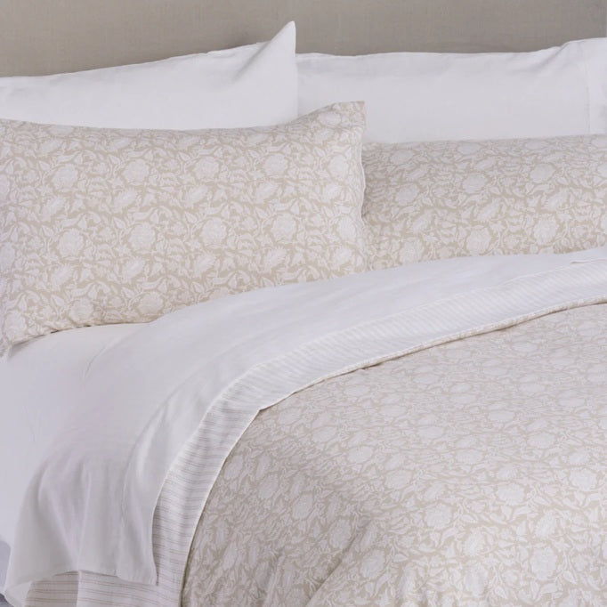 Floral Batik-Style Cotton Duvet Set - Natural
