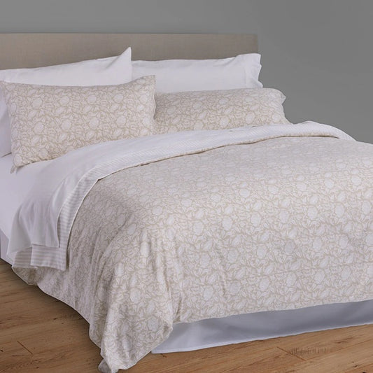 Floral Batik-Style Cotton Duvet Set - Natural