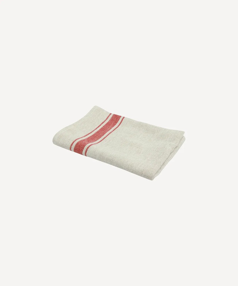 Classic Stripe Tea Towel - Natural & Red
