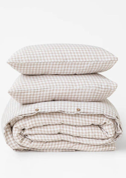 New Gingham linen Pillowcases | Natural