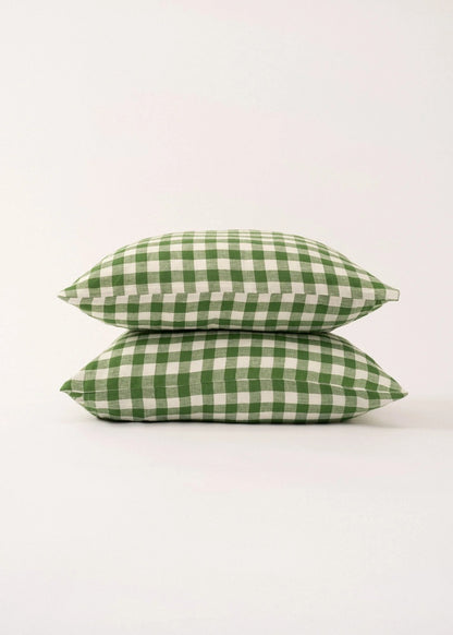 Linen Pillowcases in Green Gingham