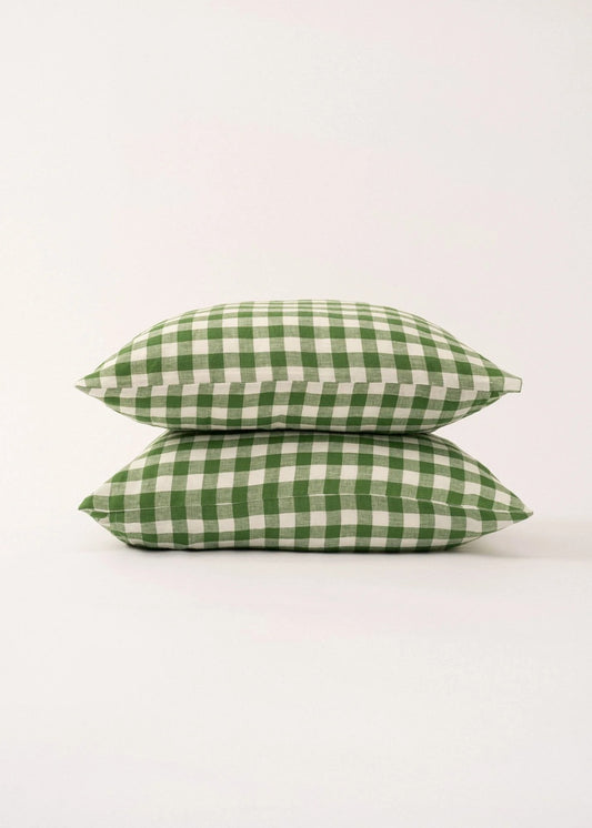 Linen Pillowcases in Green Gingham