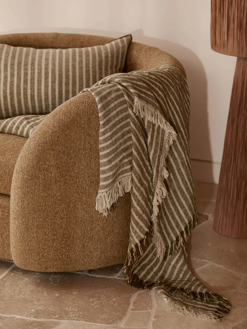 Handloomed Linen Cushion - Khaki Stripe