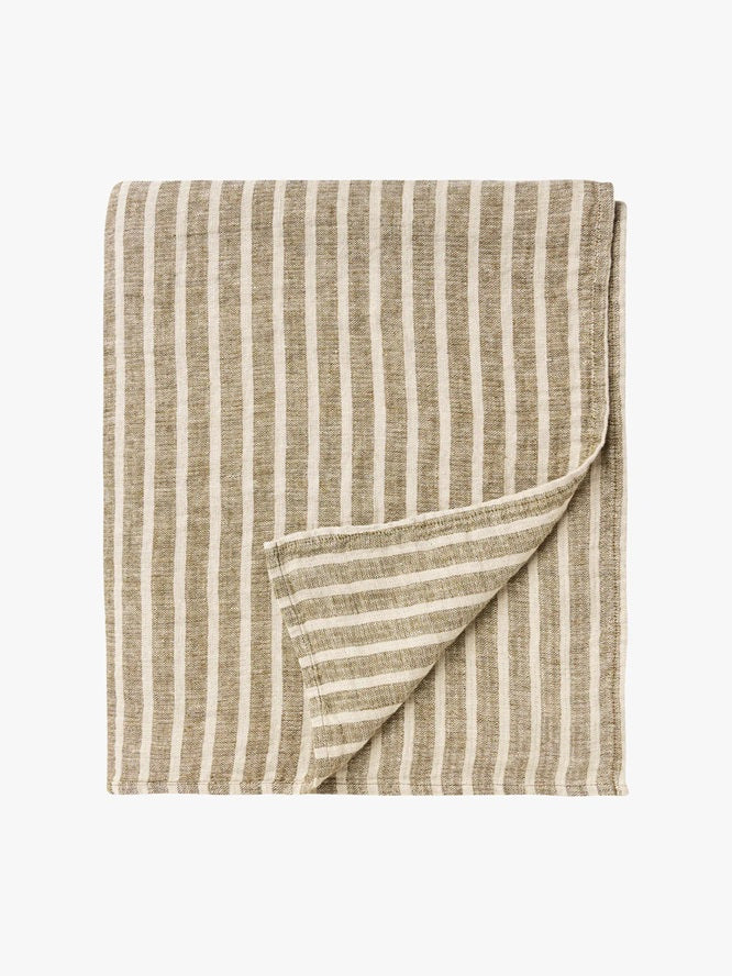 Pure Linen Bedcover |  Khaki Stripe