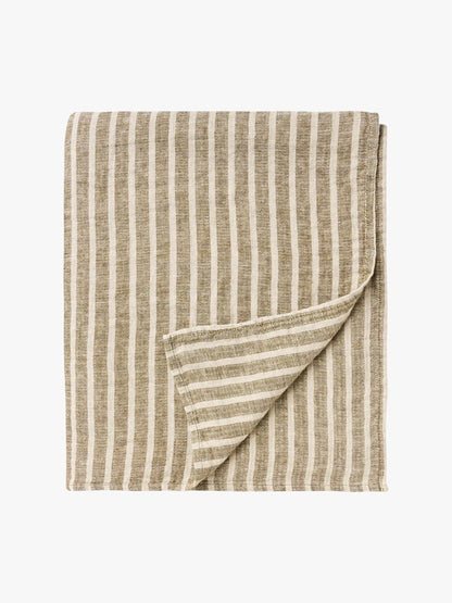Pure Linen Bedcover |  Khaki Stripe