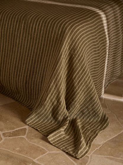 Pure Linen Bedcover |  Khaki Stripe