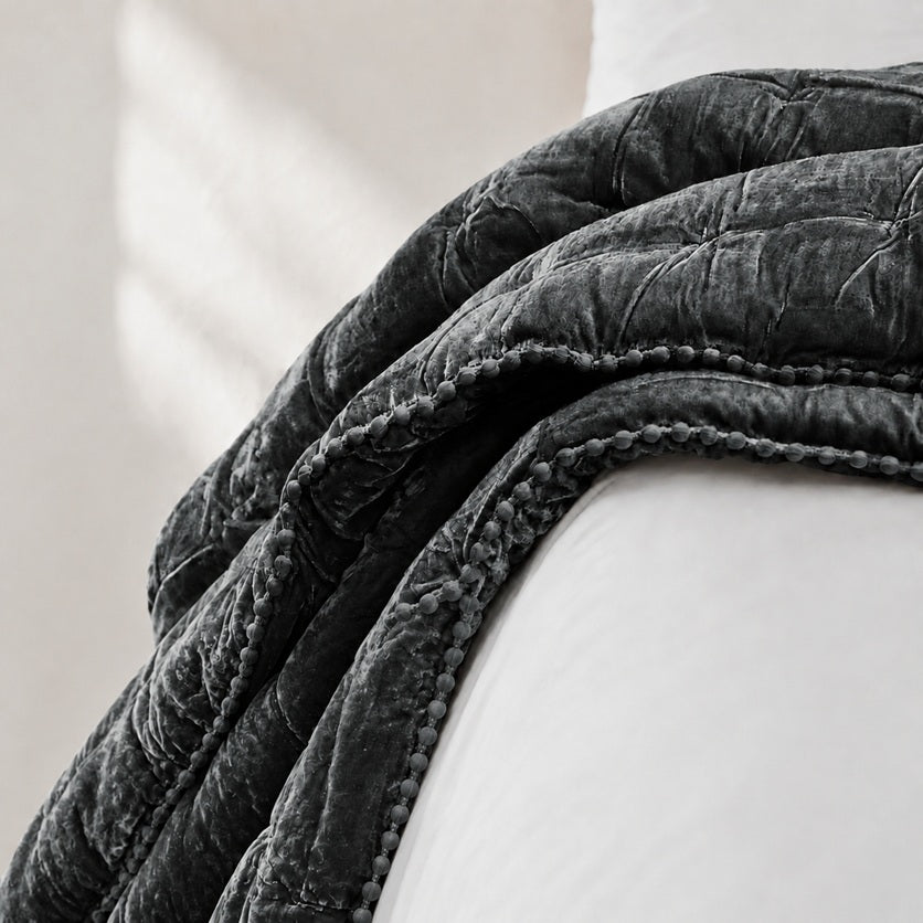 Velvet Comforter | Gunmetal with Bobble Trim