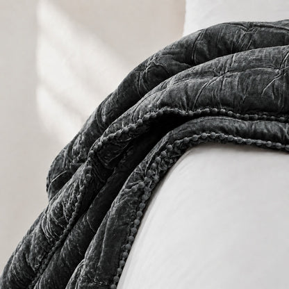 Velvet Comforter | Gunmetal with Bobble Trim