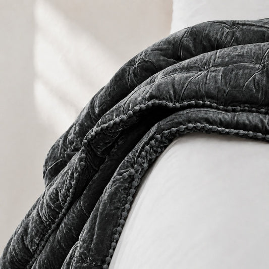 Velvet Comforter | Gunmetal with Bobble Trim