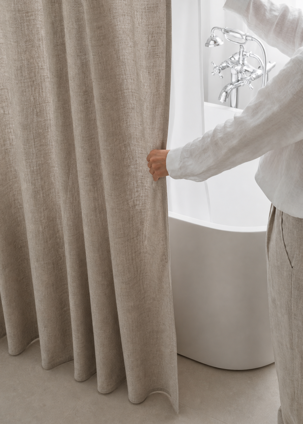 Waterproof Linen Shower Curtain - Jute