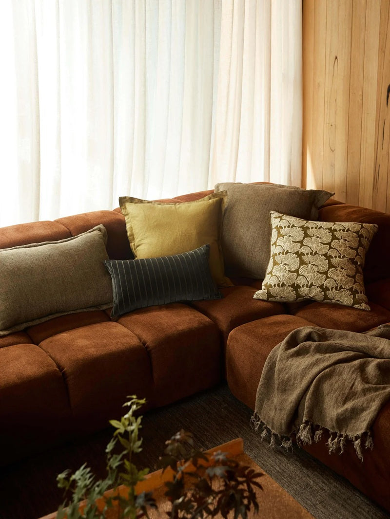 Heavy Linen Throw - Khaki