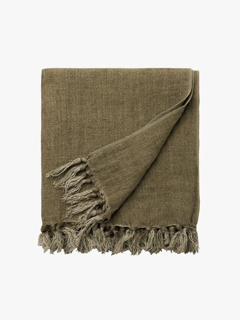 Heavy Linen Throw - Khaki