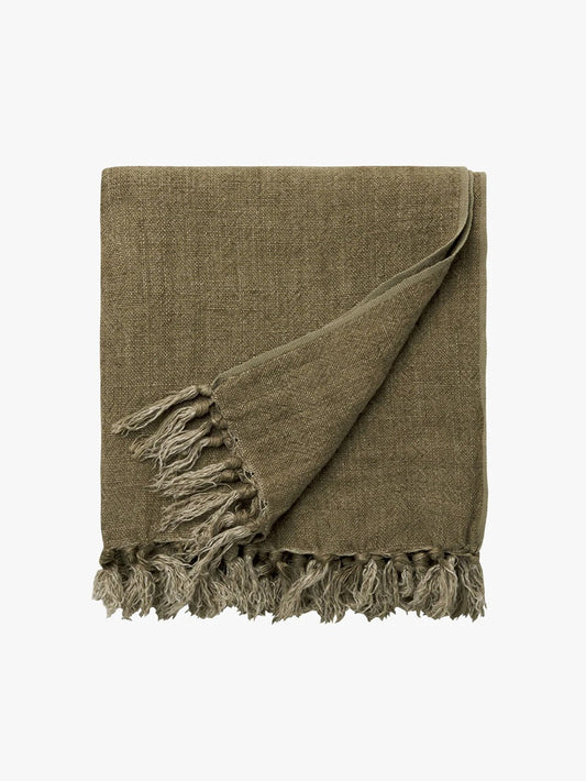 Heavy Linen Throw - Khaki