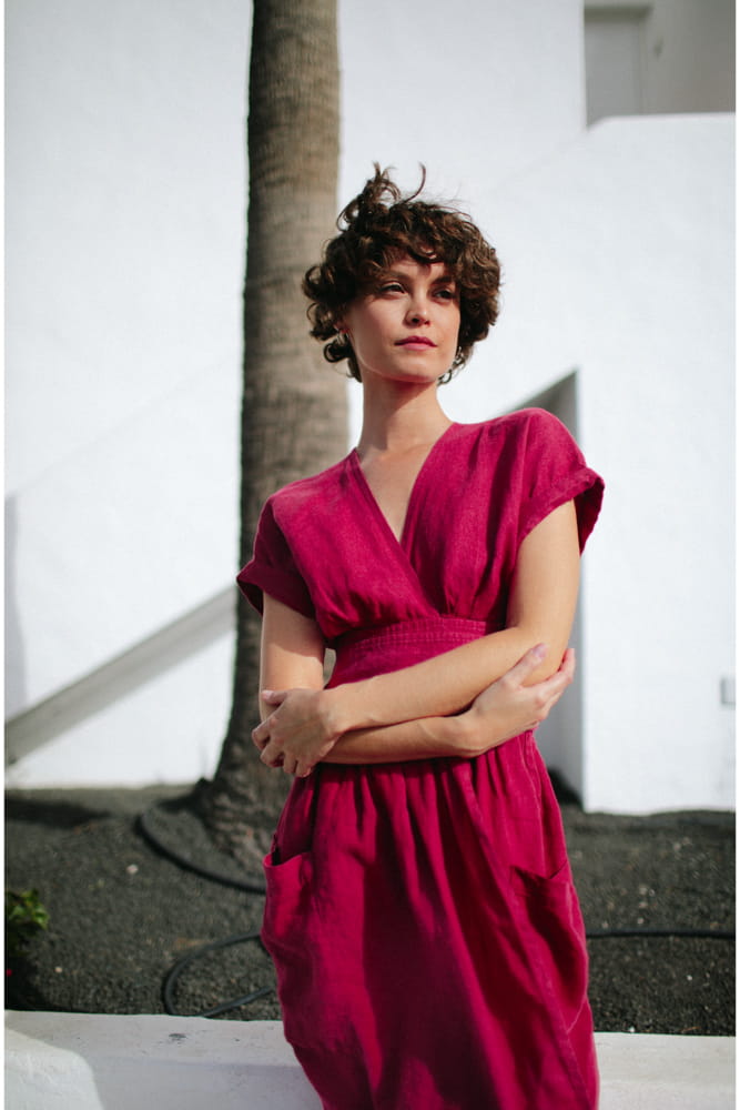 Kimono linen dress  | Raspberry