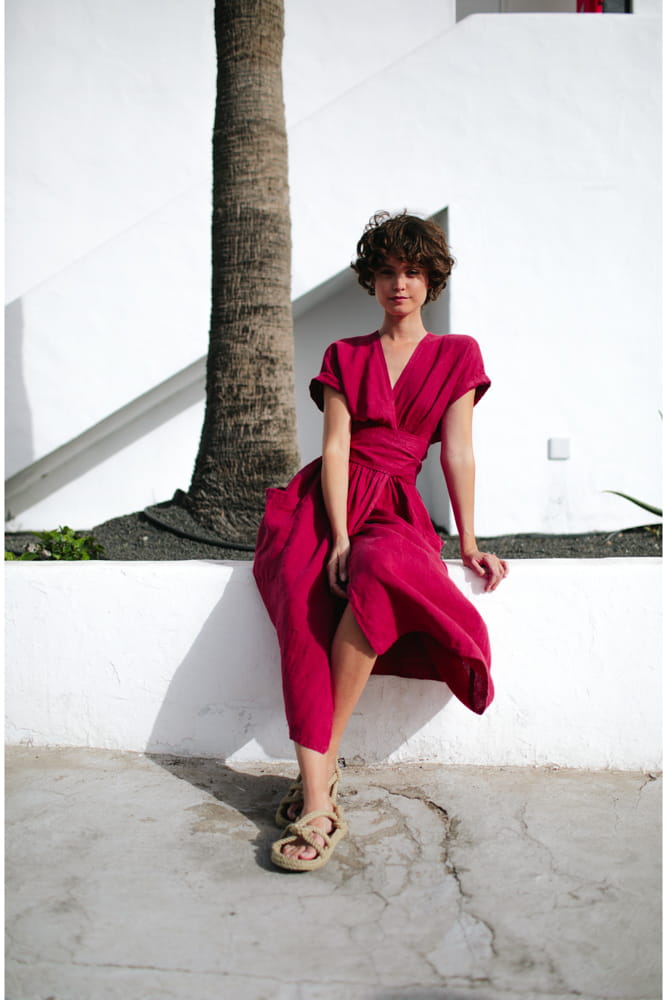 Kimono linen dress  | Raspberry