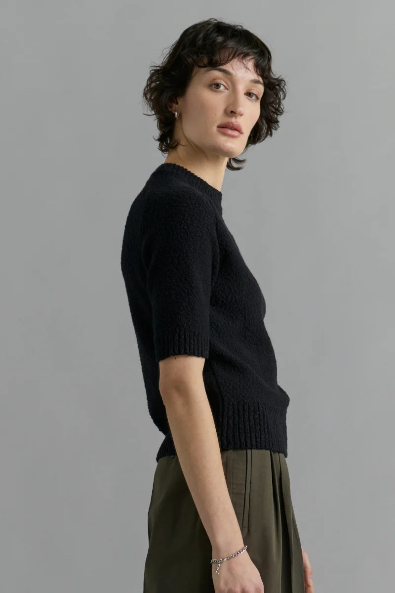 Bouclé Knit Top - Black