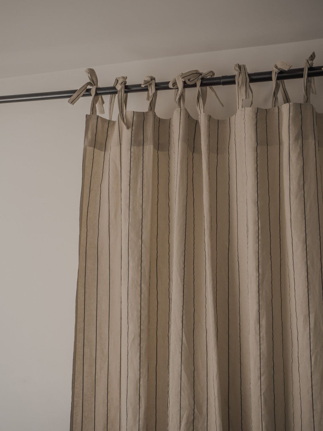 Tie Top Linen Curtains | Latte Stripe