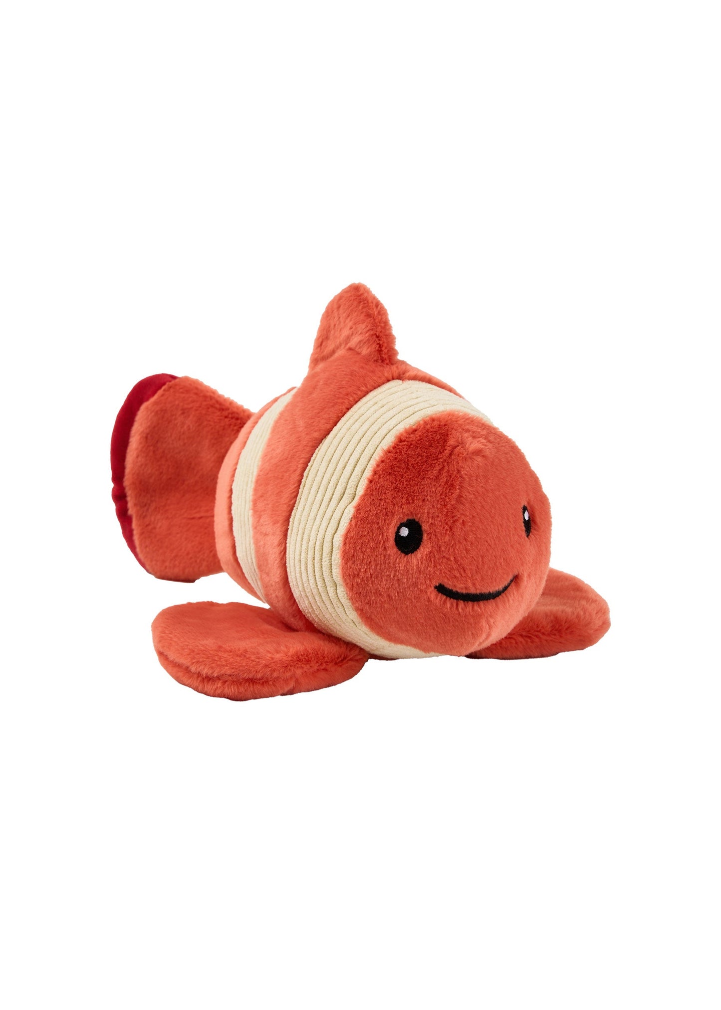 Plush clownfish toy on a white background