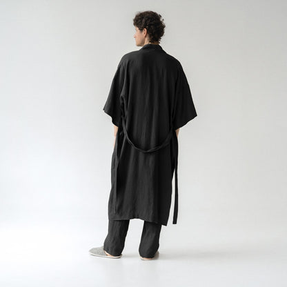 Summer Linen Bathrobe - Black