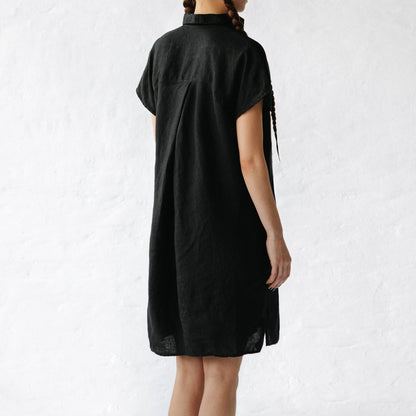 Short Linen shirt dress | Black