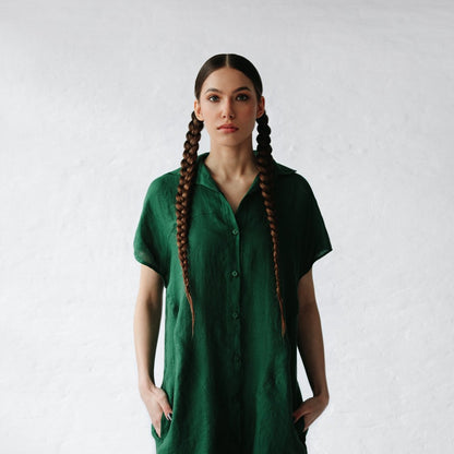 Short Linen shirt dress | Green