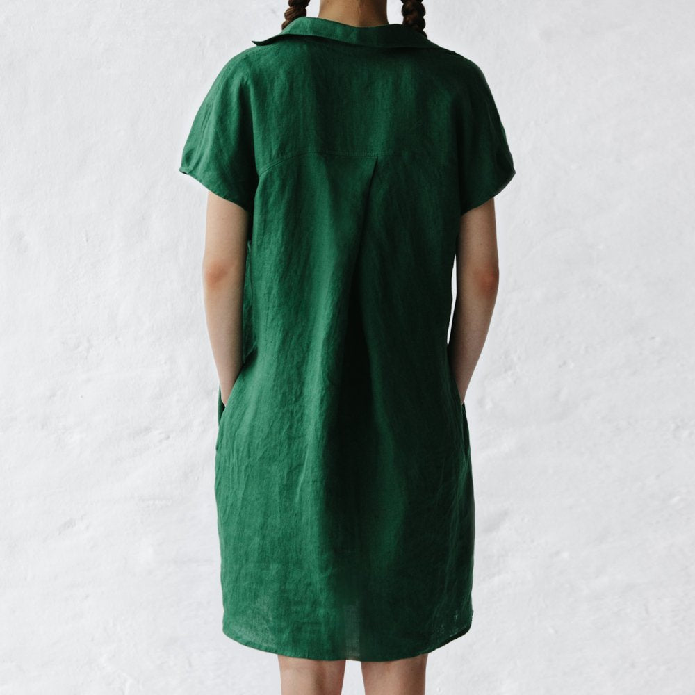Short Linen shirt dress | Green