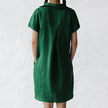 Short Linen shirt dress | Green