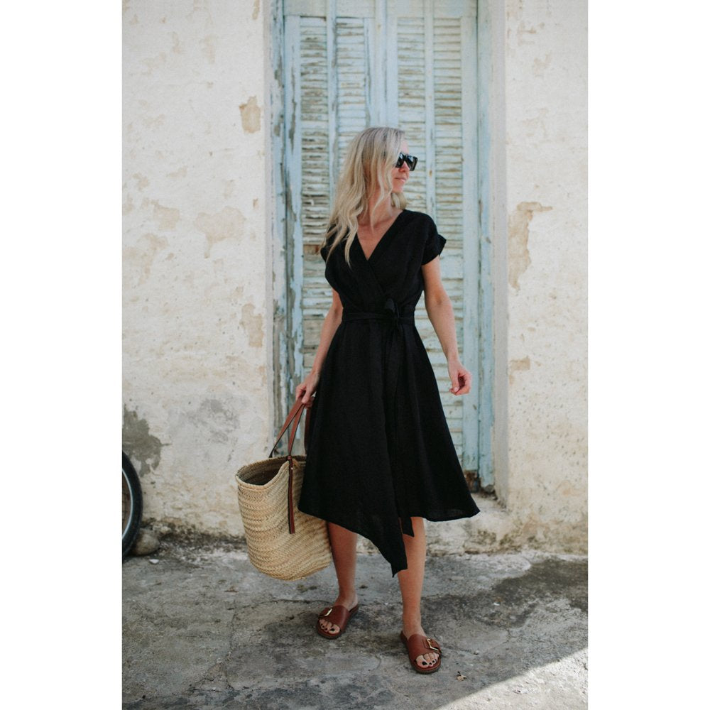 Wrap around Linen Dress | Black The Foxes Den Wrap around Linen Dress | Black The Foxes Den