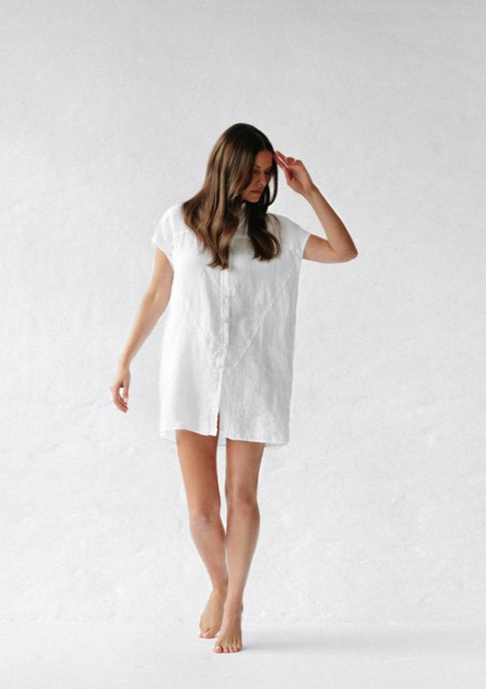 Short Linen shirt dress | White