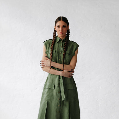 Kiodu Linen Dress | Olive