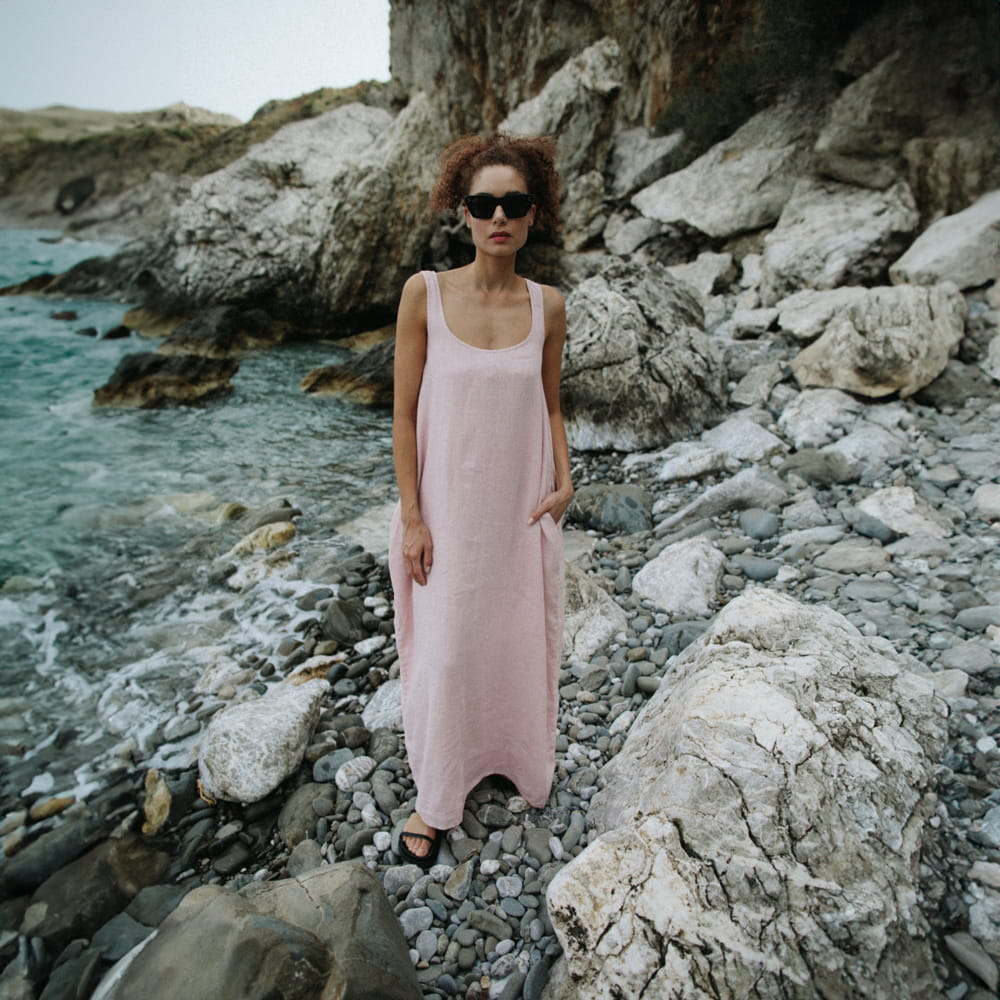 Oya Linen Dress | Dusky Pink