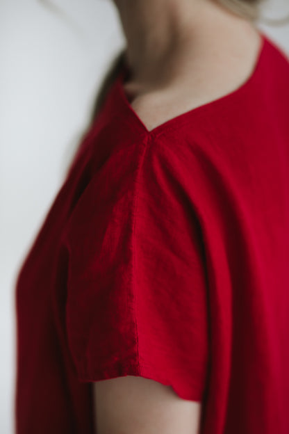 Ava Linen Dress | Deep Red