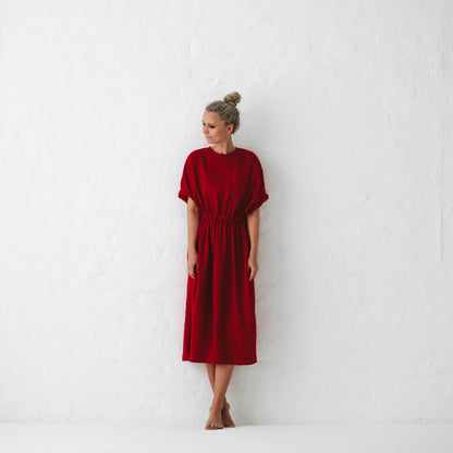 Ava Linen Dress | Deep Red