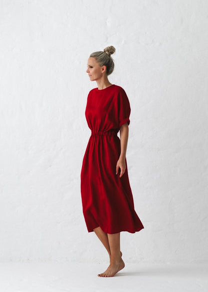 Ava Linen Dress | Deep Red