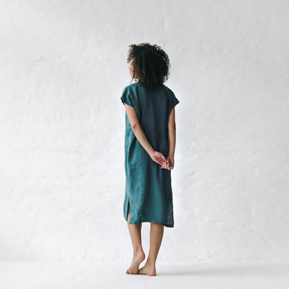 V Neck Linen Dress | Teal