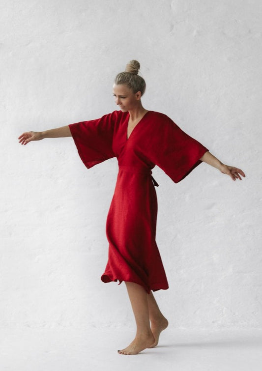 Yuko Linen Dress | Red