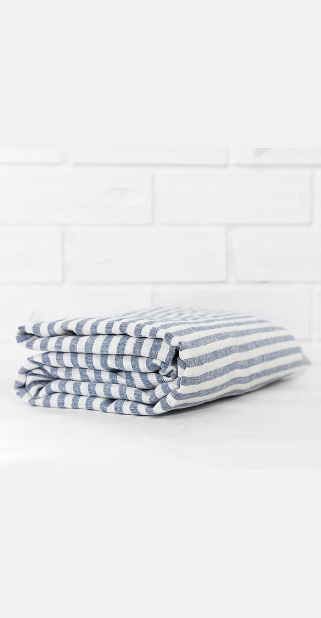 100% Pure Linen Fabric - Blue Stripe - 280cm
