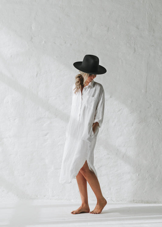 Linen shirt dress | White