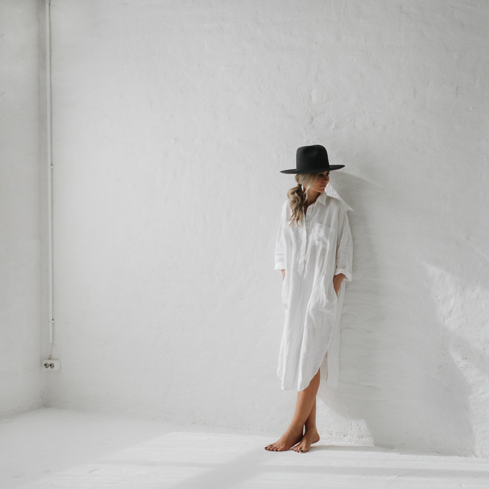 Linen shirt dress | White