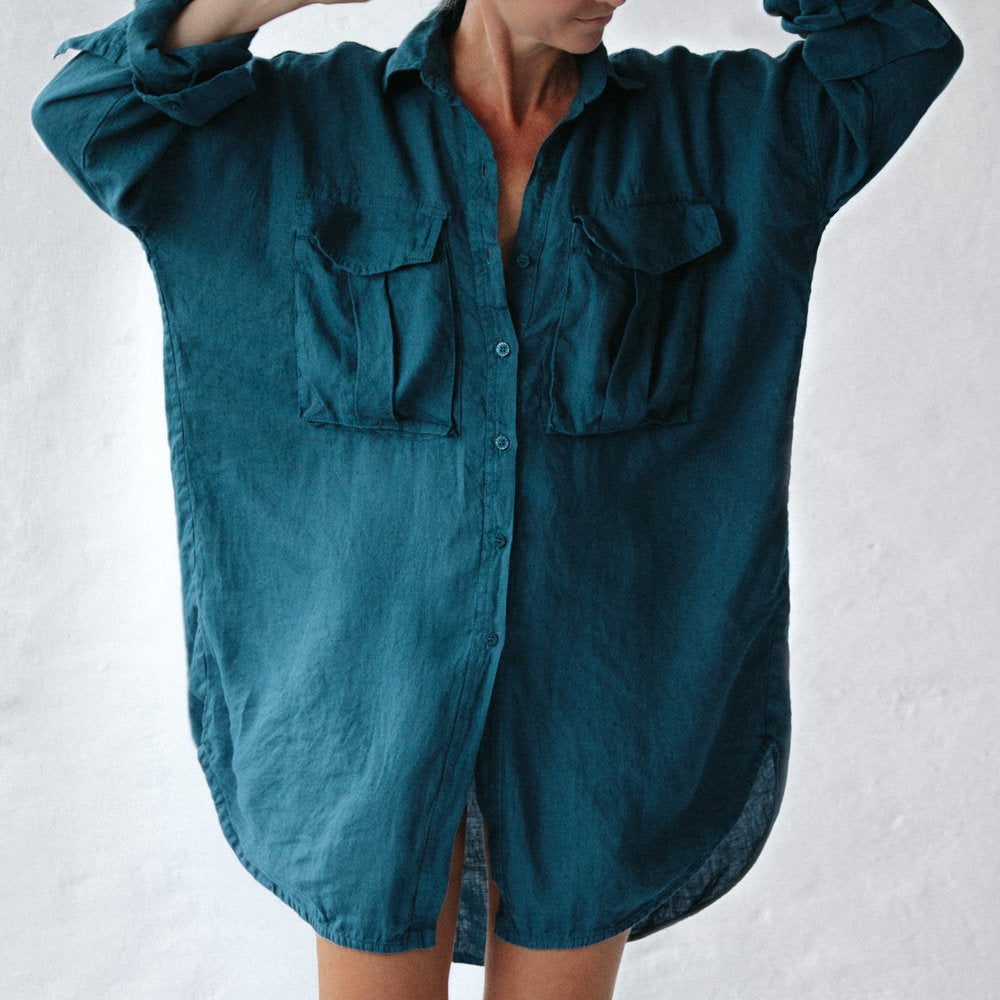 Supersized Boyfriend Shirt| Sea Blue