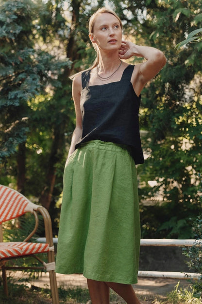 Polka Linen Top – Black