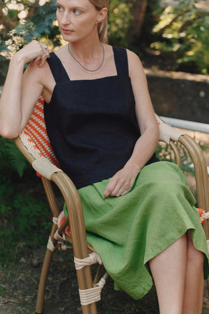 Polka Linen Top – Black