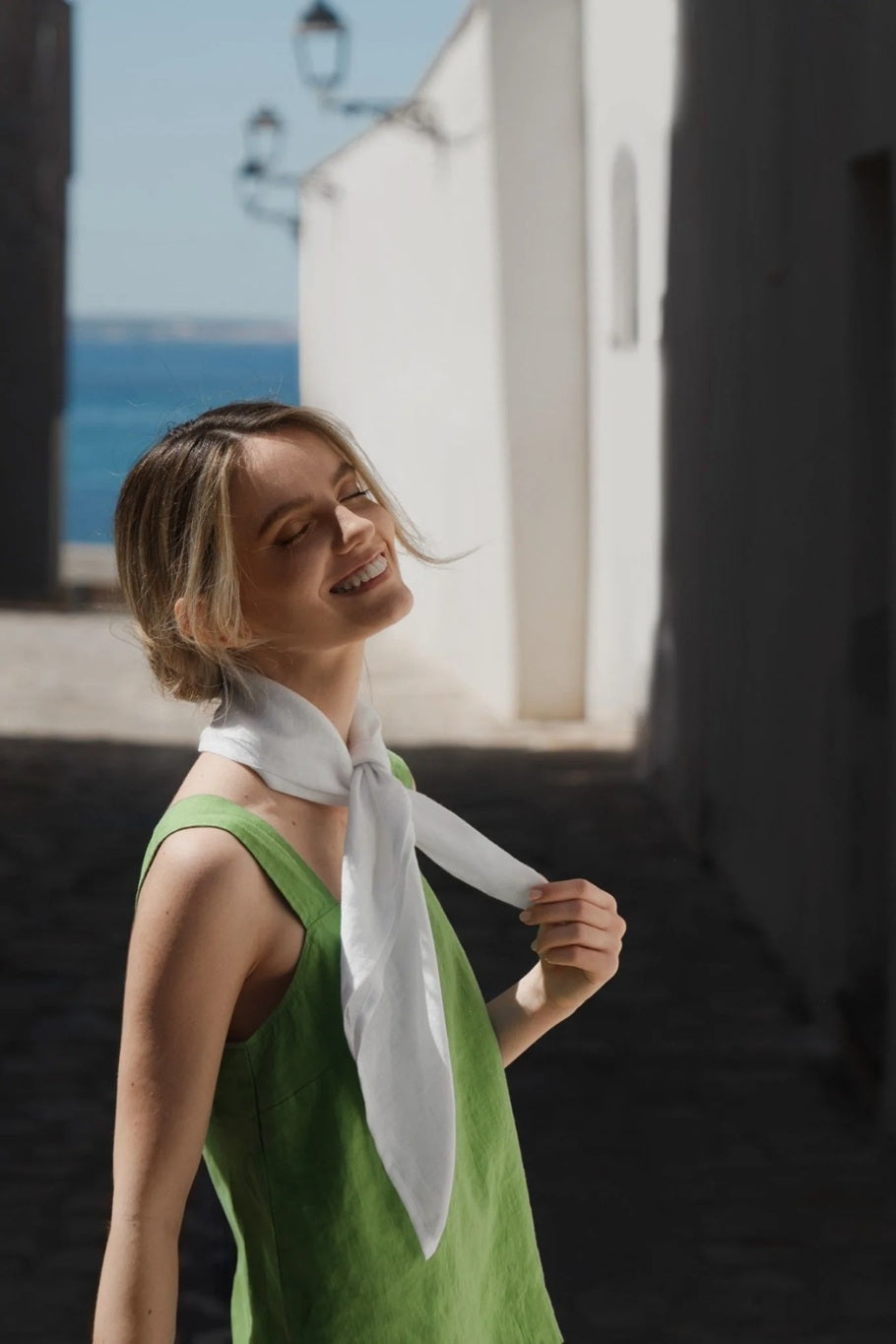 Polka Linen Top – Green