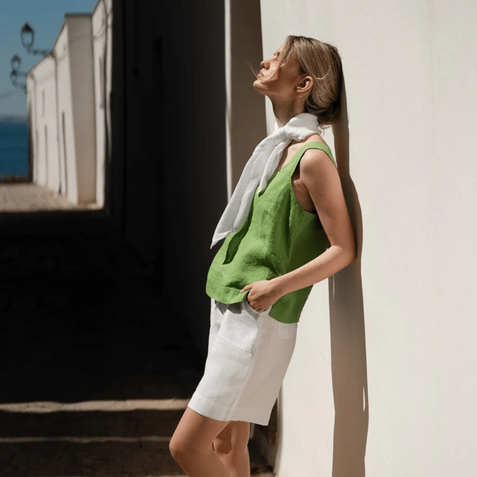 Polka Linen Top – Green