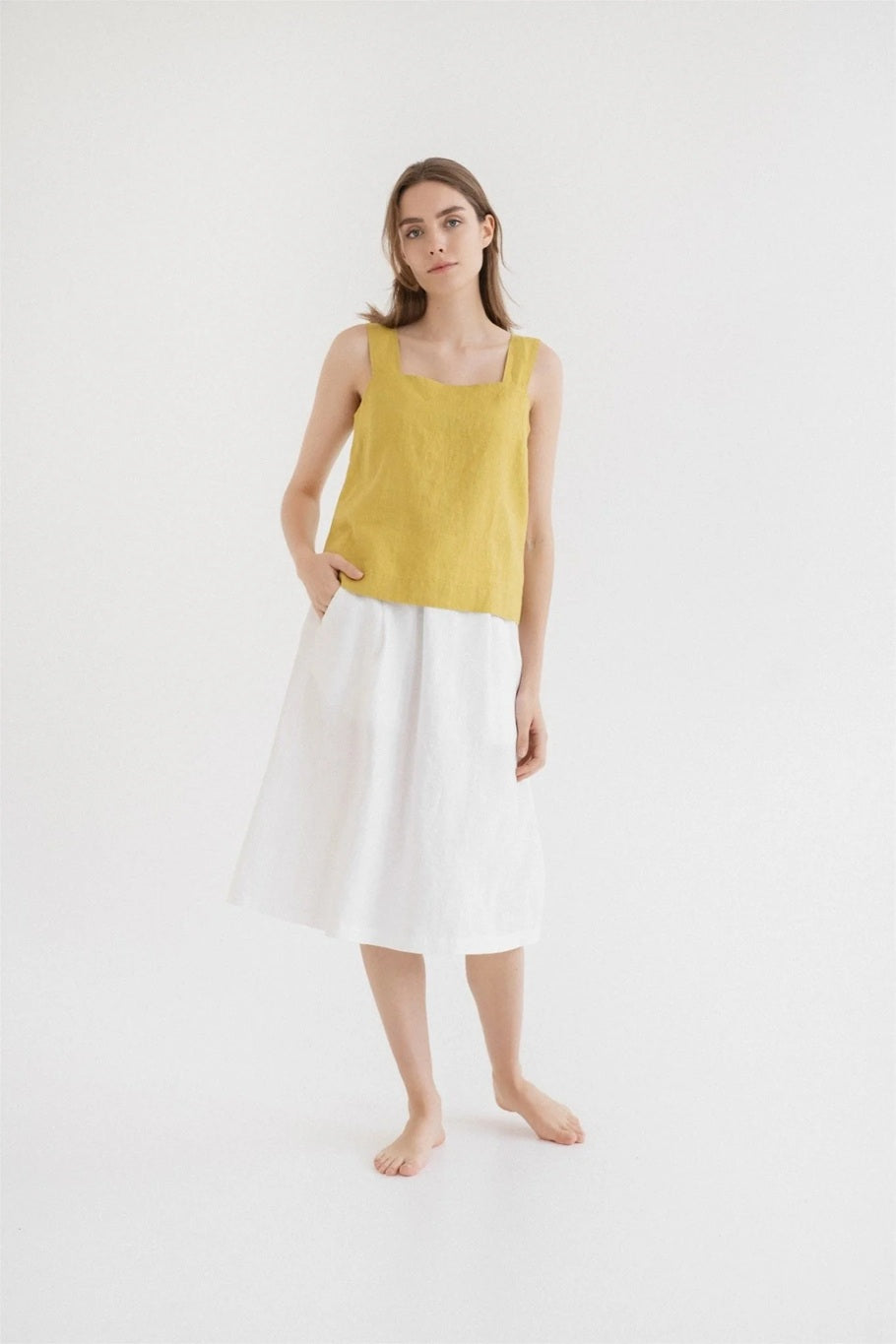 Polka Linen Top – Yellow