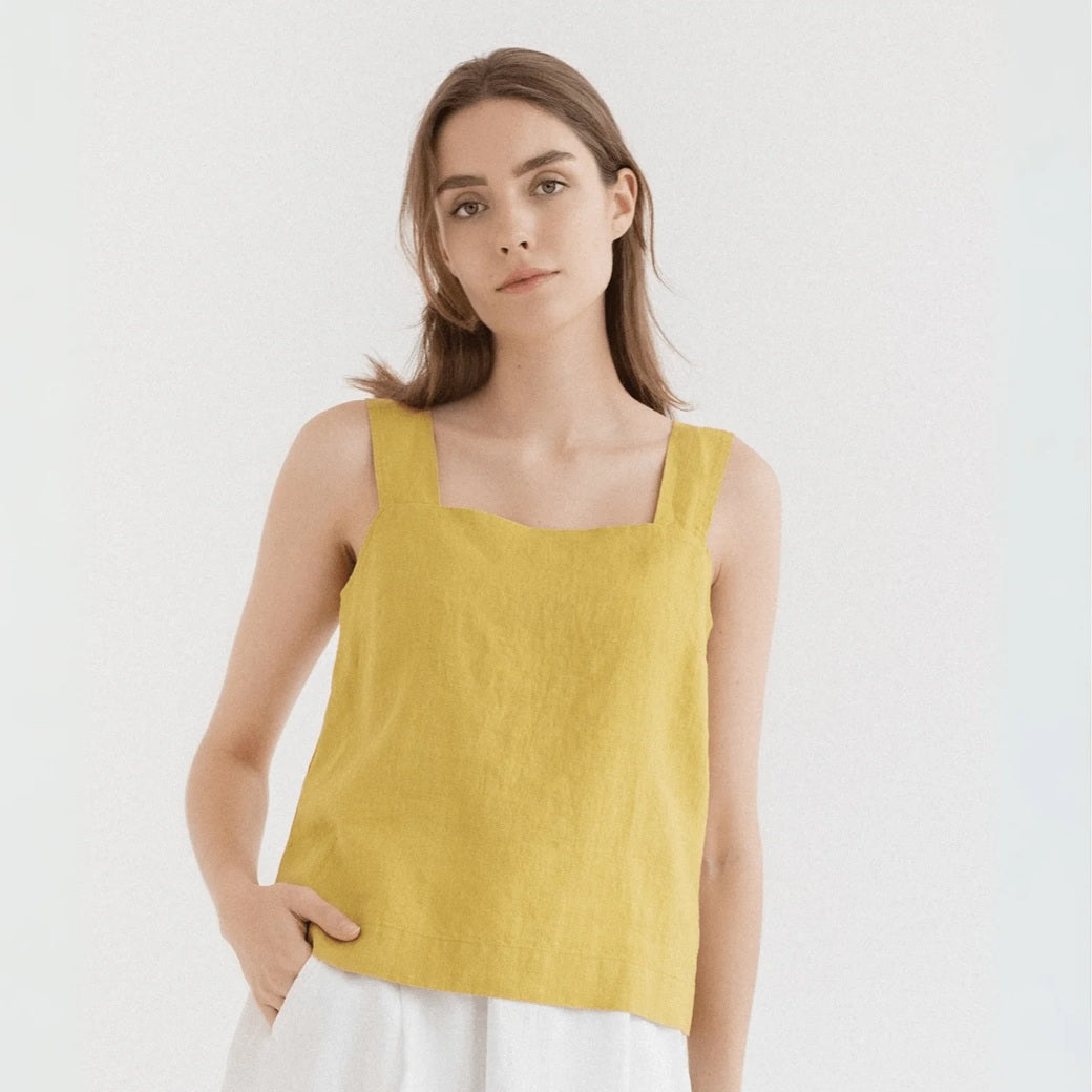 Polka Linen Top – Yellow