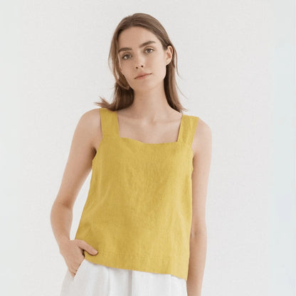 Polka Linen Top – Yellow